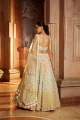 Tripple Colour Shaded Organza Lehenga Choli Dupatta Set with Optional Veil