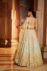 Tripple Colour Shaded Organza Lehenga Choli Dupatta Set with Optional Veil