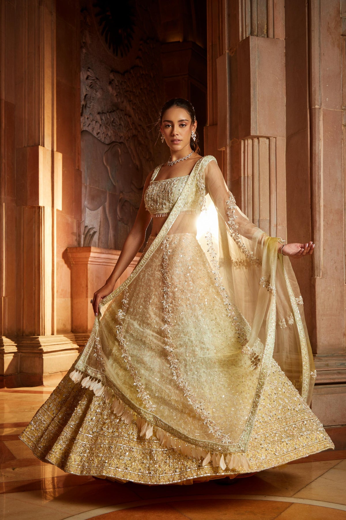 Tripple Colour Shaded Organza Lehenga Choli Dupatta Set with Optional Veil