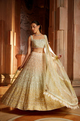 Tripple Colour Shaded Organza Lehenga Choli Dupatta Set with Optional Veil