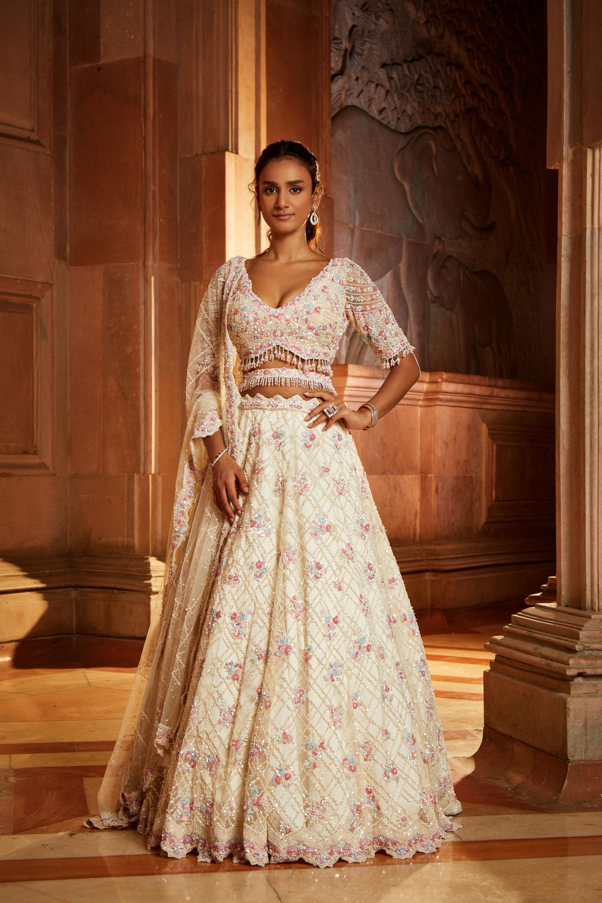 Ivory Tulle Lehenga Choli Set