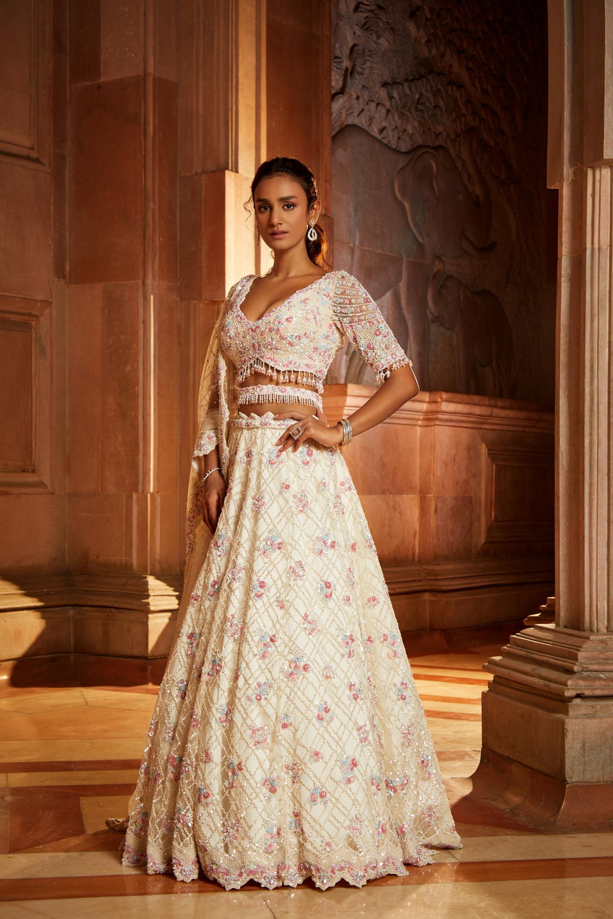 Ivory Tulle Lehenga Choli Set