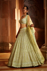 Lime Green Tulle Lehenga Choli Dupatta Set
