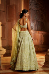 Lime Green Tulle Lehenga Choli Dupatta Set