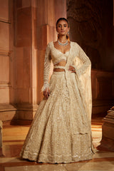Vineeta Singh In Ivory Tulle Lehenga Choli Dupatta Set with an Optional Veil