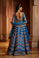 Peacock Blue Tafetta Lehenga Choli with a Tulle Dupatta and Belt