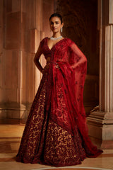 Nude Tulle Lehenga Choli with worked Belt and contrasting Organza Dupatta with an Optional Tulle Veil