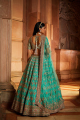 Teal Green Organza Lehenga Choli Dupatta Set