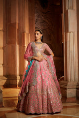 Rose Pink Organza Lehenga Choli Dupatta Set