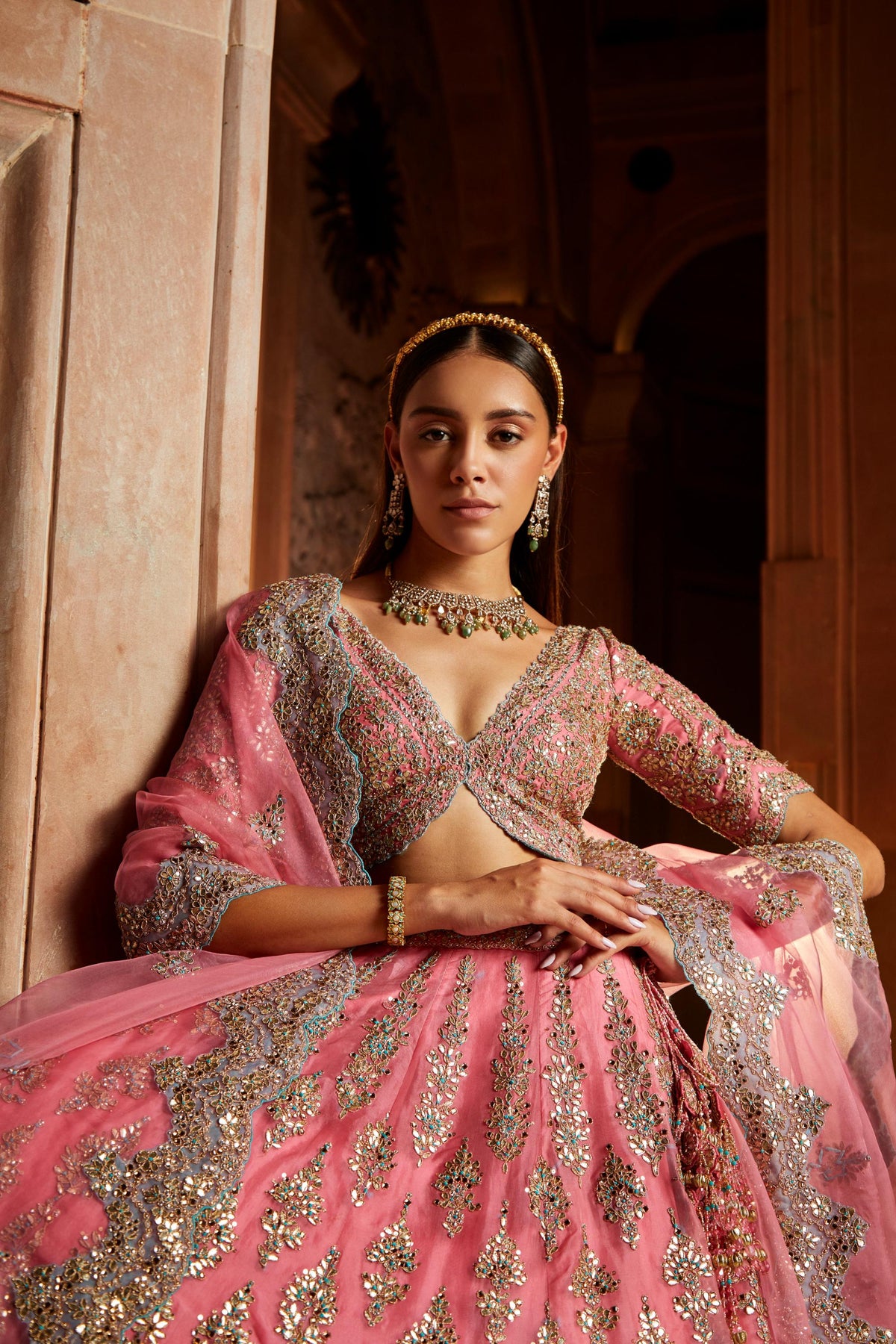 Rose Pink Organza Lehenga Choli Dupatta Set