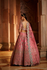 Rose Pink Organza Lehenga Choli Dupatta Set
