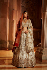 Ivory Tafetta Lehenga Choli Set with a Tulle Dupatta and Optional Bandhej Second Dupatta