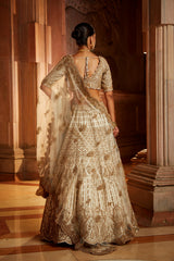 Ivory Tafetta Lehenga Choli Set with a Tulle Dupatta and Optional Bandhej Second Dupatta