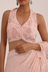 Peach drape frill saree with blouse