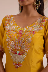 Mustard yellow straight suit with garara & dupatta set