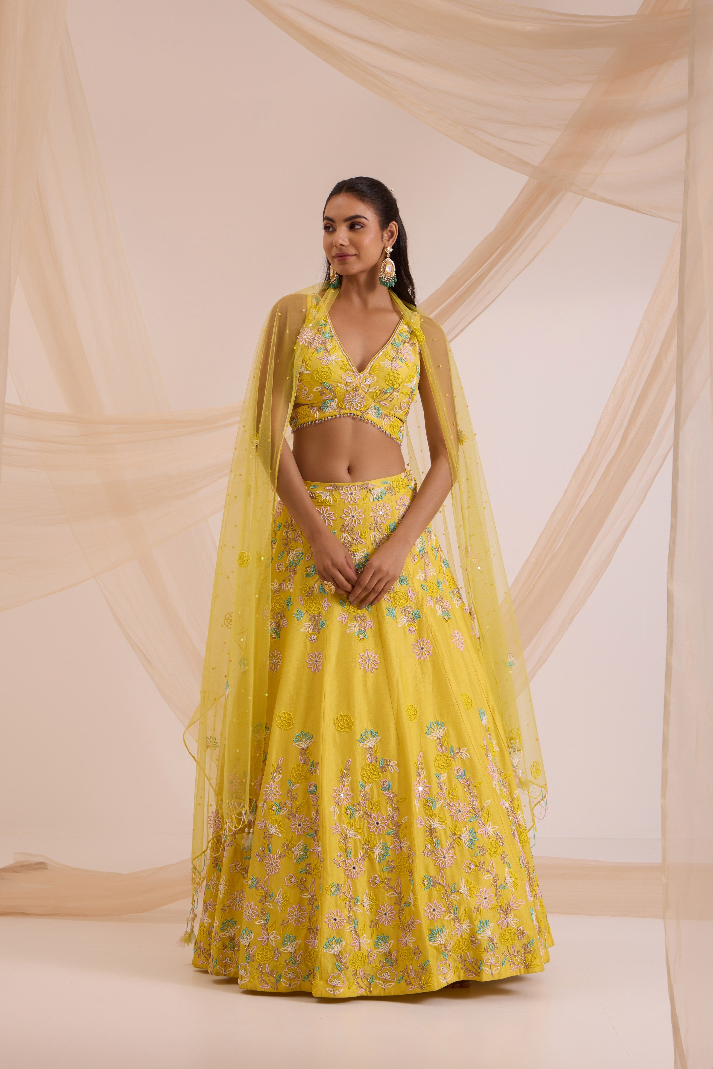 Yellow lehanga with blouse & dupatta set