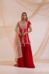 Red straight suit with garara & dupatta set