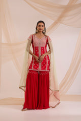 Red straight suit with garara & dupatta set