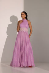 Lilac halter anarkali with dupatta set