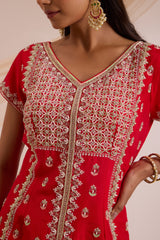 Red straight suit with garara & dupatta set