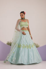 Aqua blue lehanga with blouse & dupatta set