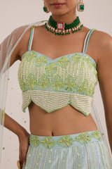 Aqua blue lehanga with blouse & dupatta set
