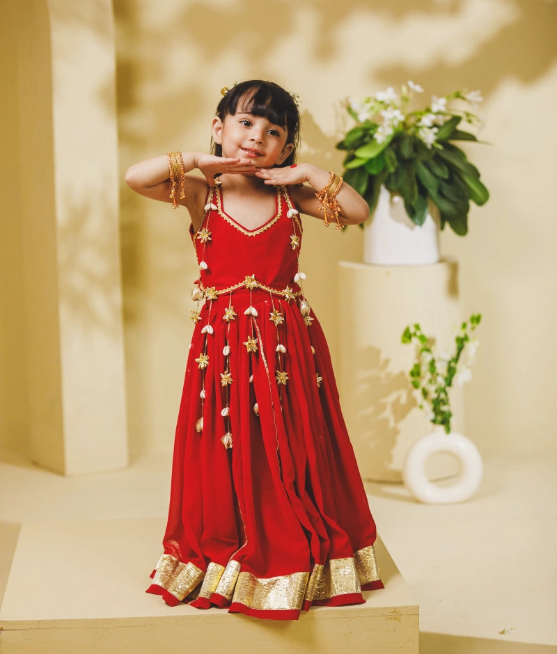 Red Georgette Lehenga Choli Set