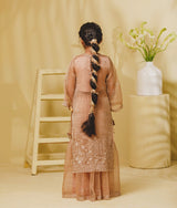 Peach Tissue Embroidery Long Kurti with Sharara