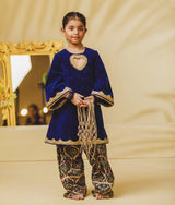 Blue Velvet Kurti with Salwar
