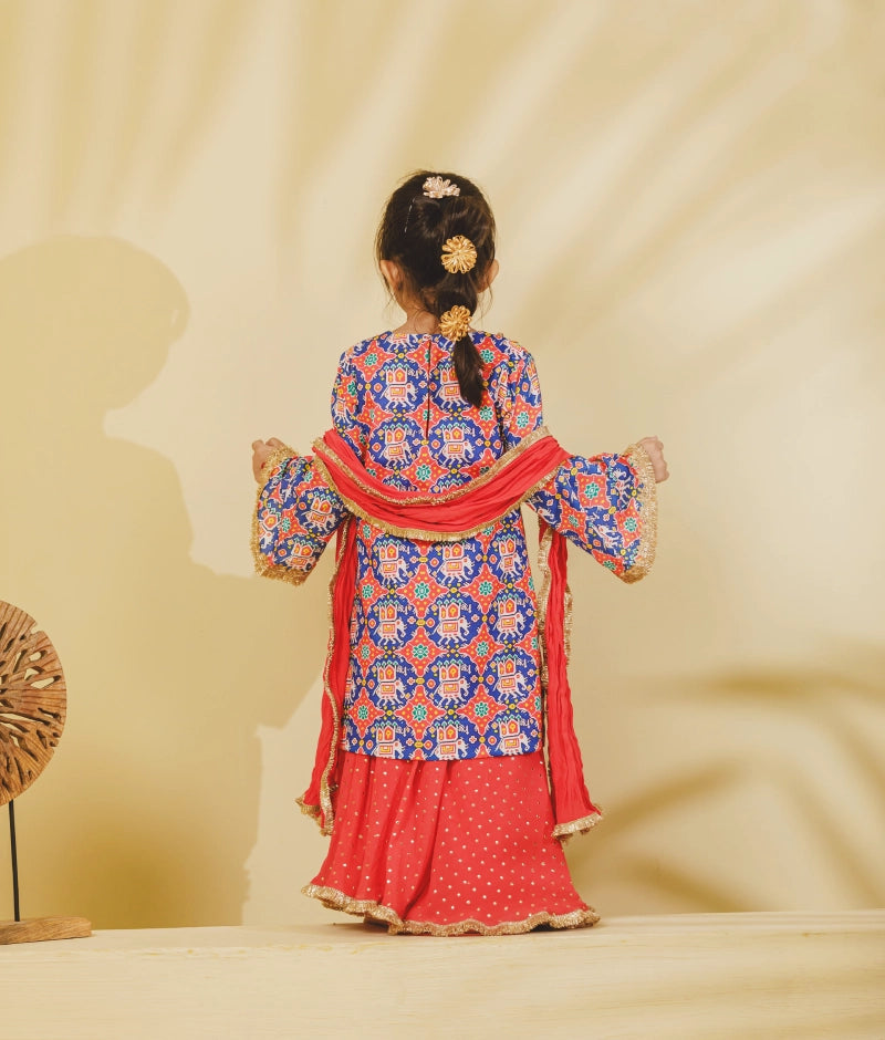 Blue Patola Kurti with Sharara Set