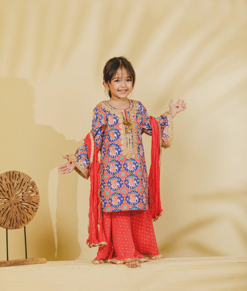 Blue Patola Kurti with Sharara Set