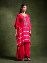 Fuschia Crepe Hand Embroidered Batik Print Cord Set