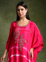 Fuschia Crepe Hand Embroidered Batik Print Cord Set
