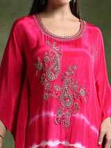 Fuschia Crepe Hand Embroidered Batik Print Cord Set