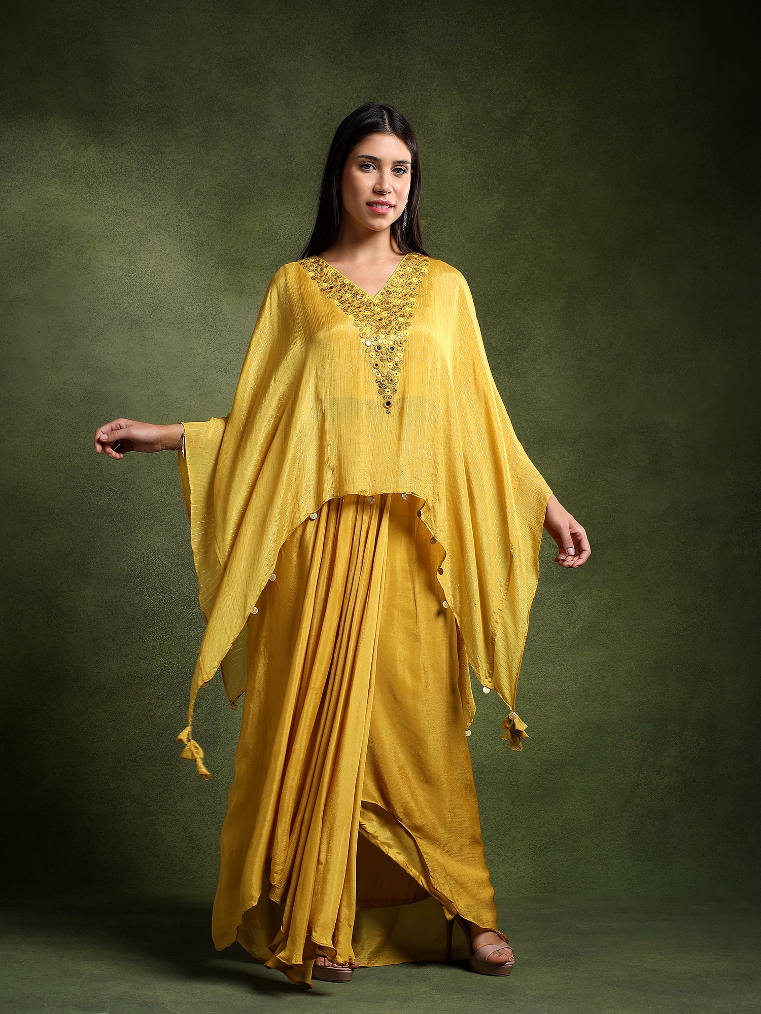 Chrome Yellow Chinon Skirt with Kimono