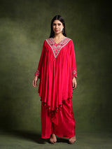 Fuschia Hand Embroidered Shirt with Draped Skirt