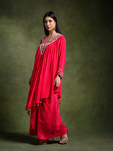 Fuschia Hand Embroidered Shirt with Draped Skirt