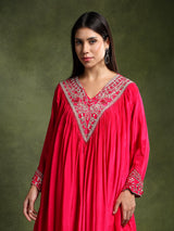 Fuschia Hand Embroidered Shirt with Draped Skirt