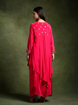 Fuschia Hand Embroidered Shirt with Draped Skirt