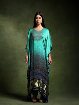 Long Hand Embroidered Satin Silk Bandhej Kaftan