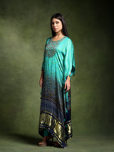 Long Hand Embroidered Satin Silk Bandhej Kaftan