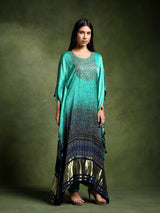 Long Hand Embroidered Satin Silk Bandhej Kaftan