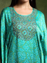 Long Hand Embroidered Satin Silk Bandhej Kaftan