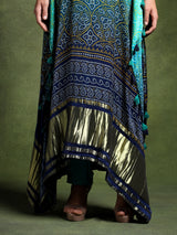 Long Hand Embroidered Satin Silk Bandhej Kaftan