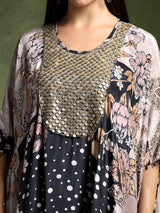 Crepe Printed Long Kaftan with Drape Skirt
