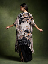 Crepe Printed Long Kaftan with Drape Skirt