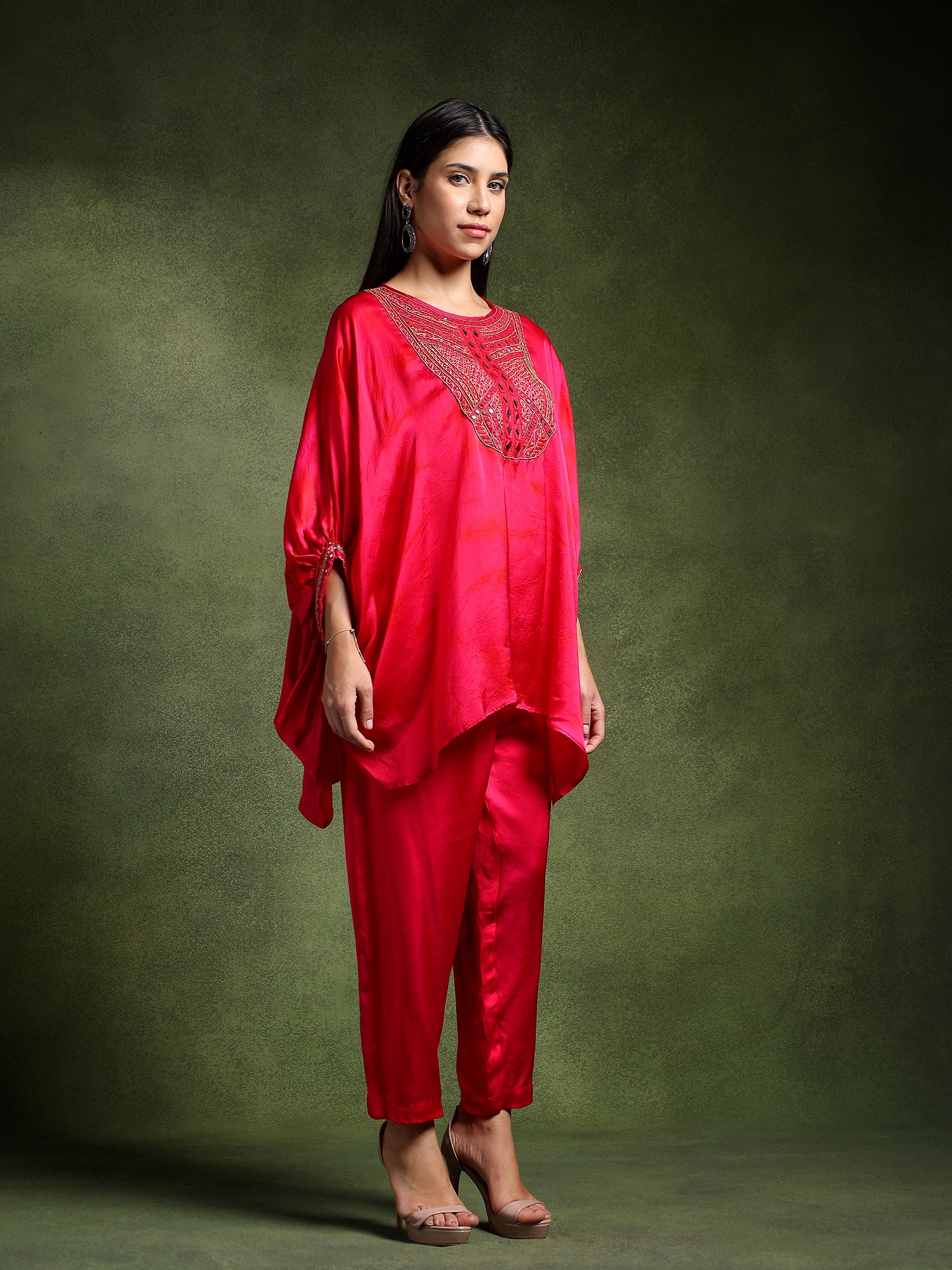 Fuschia Pink Satin Silk Kimono with Pants