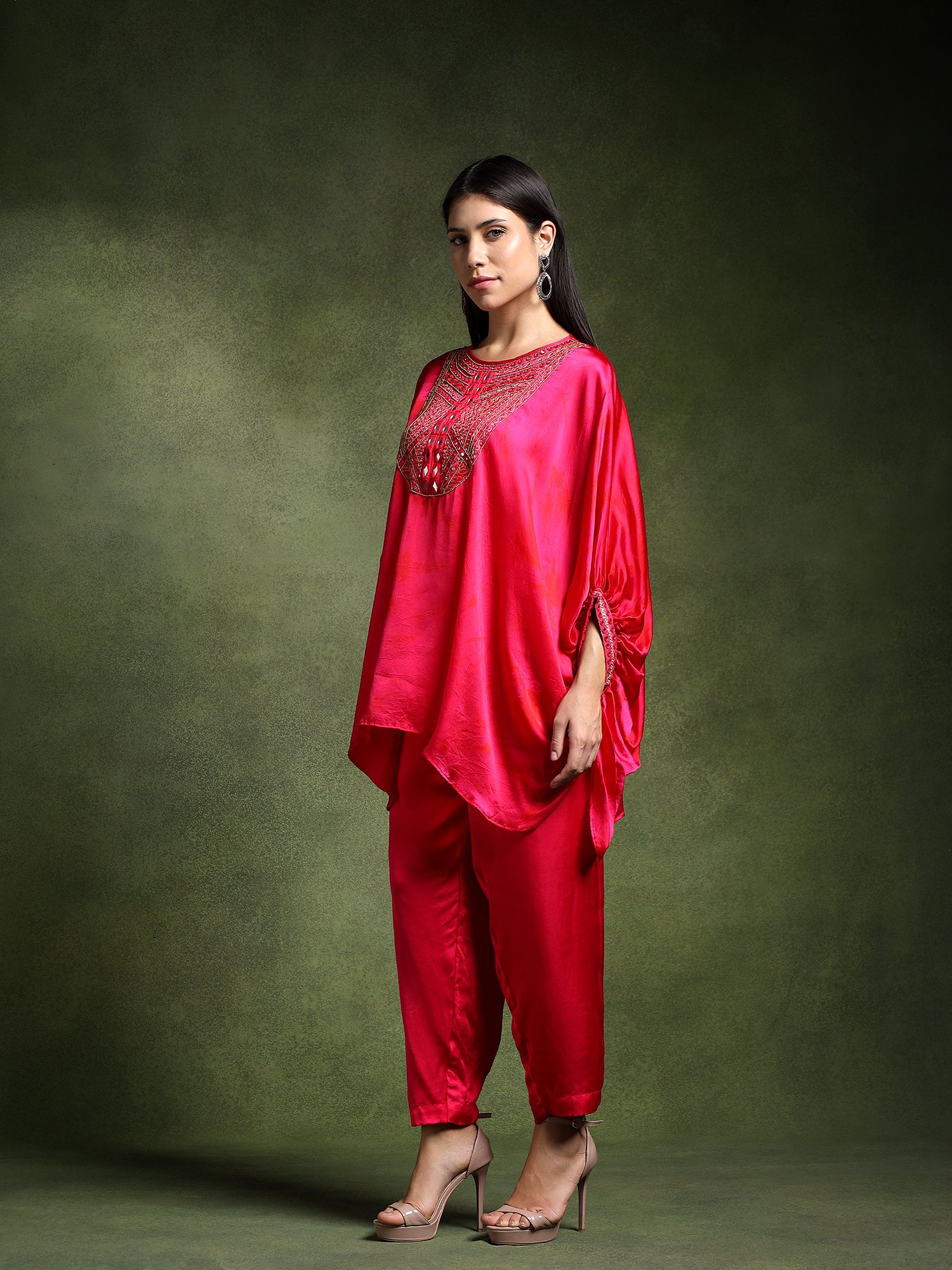 Fuschia Pink Satin Silk Kimono with Pants