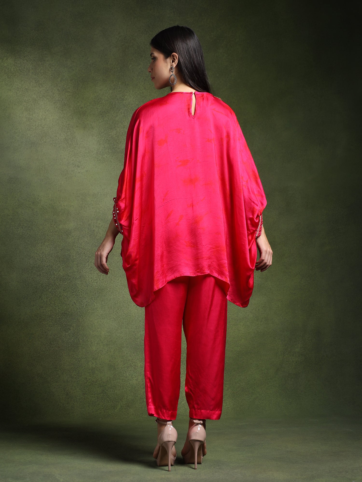 Fuschia Pink Satin Silk Kimono with Pants