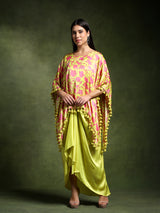 Satin Floral Printed Kimono with Draped Skirt